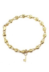 exquisite small 10k yellow gold heart, lock and key charm bracelet for kids